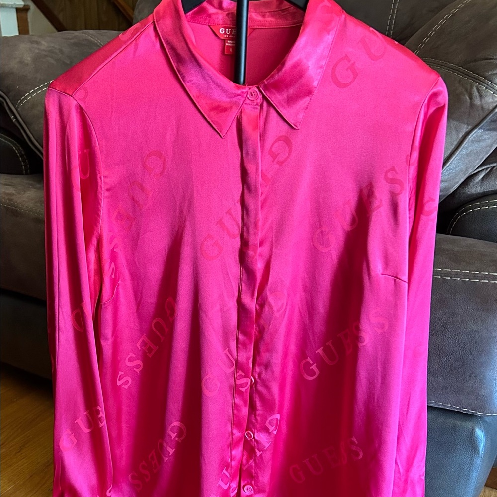 Guess Pink Button Down Shirt with Peter Pan Collar